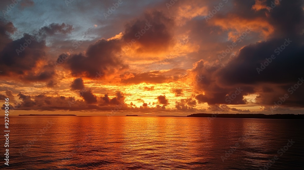 Obraz premium Majestic Orange Sunset Casting Vibrant Hues Over the Ocean