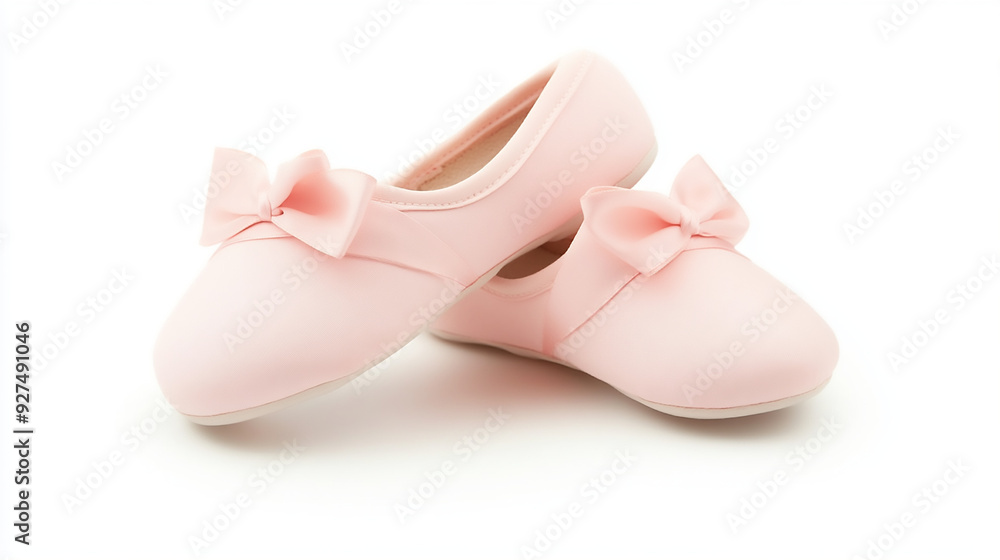 A pair of pink ballet shoes with satin ribbons, isolated on a white background, representing dance, elegance, and grace. A pair of pink ballet shoes with satin ribbons, isolated on a white background, representing dance, elegance, and grace.