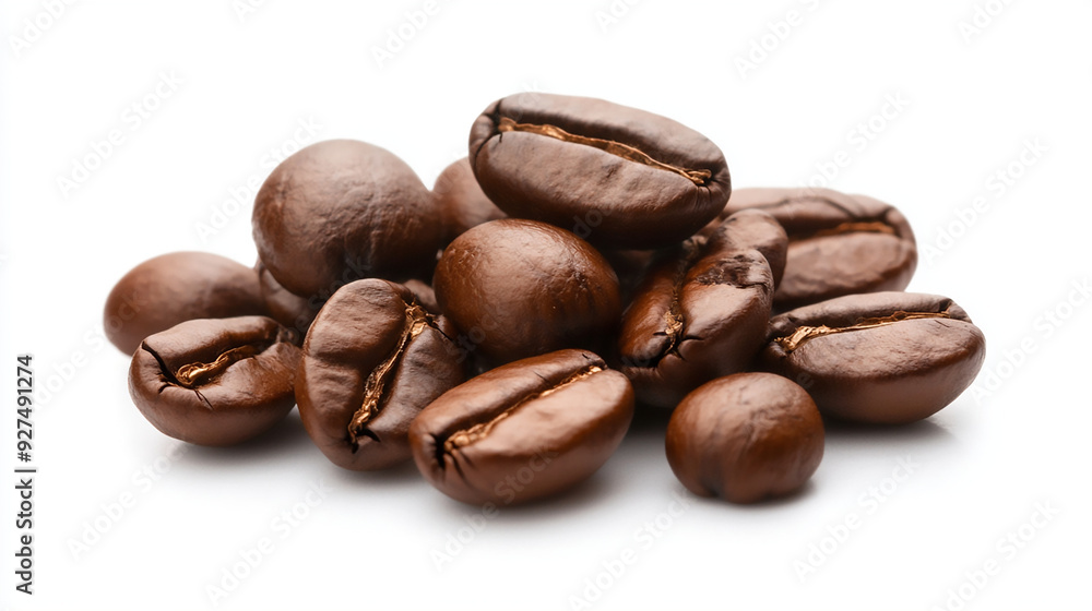 A small pile of roasted coffee isolated on a white background. A small pile of roasted coffee isolated on a white background.