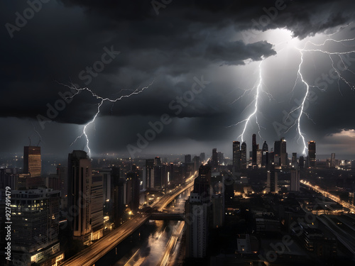 country skyline at night,lightning over the sea,storm over the sea,lightning in the desert,lightning over the city photo