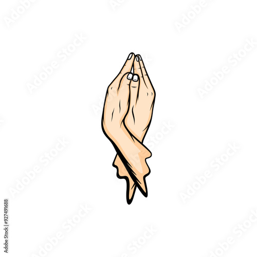 crossing and joining palms nirvana mudra vector illustration