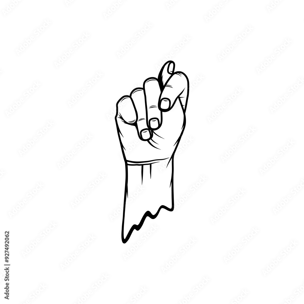 Obraz premium raise hand tuck thumb between fingers black and white fig sign vector line art