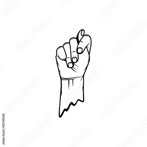 raise hand tuck thumb between fingers black and white fig sign vector line art