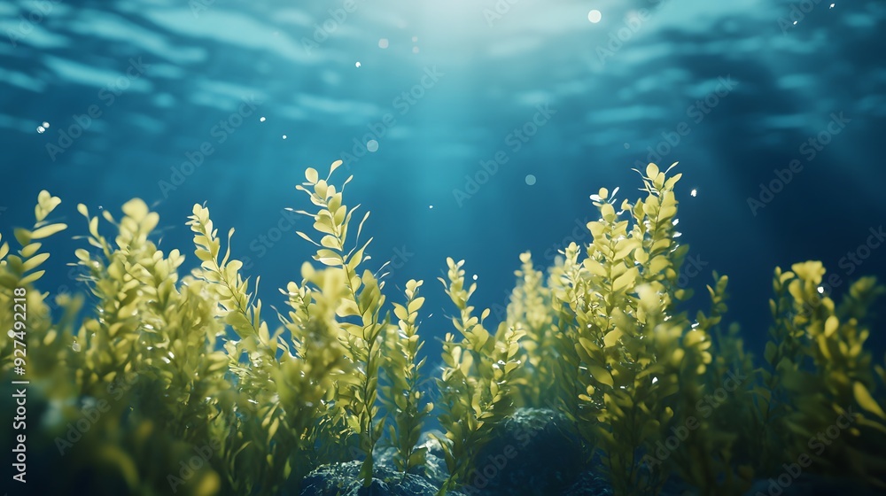 Fototapeta premium 青い海に揺れるアオサ