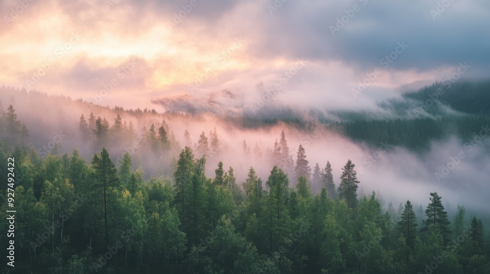 Serene Forest in the Misty Morning Light Serene Forest in the Misty Morning Light