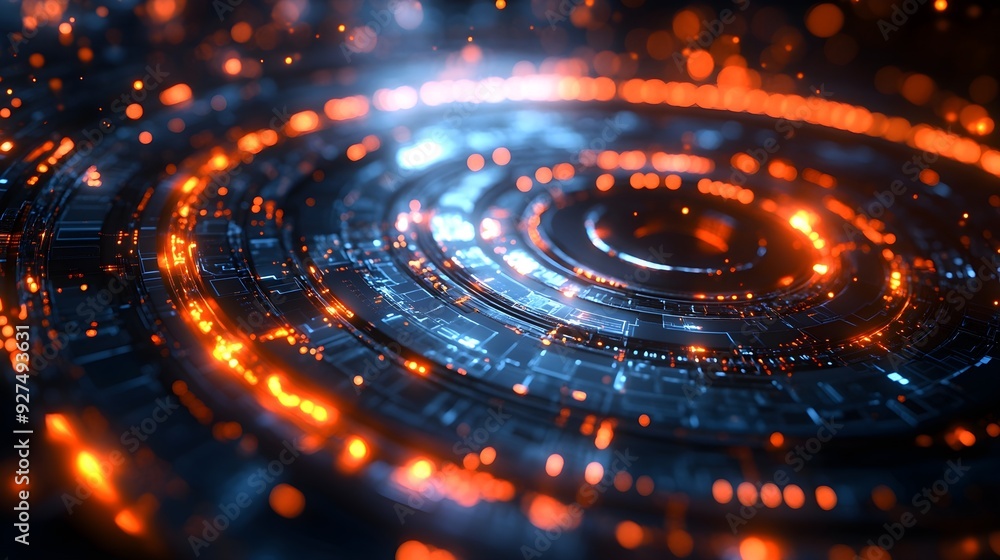 Abstract Tech Background with Glowing Orange and Blue Lights Abstract Tech Background with Glowing Orange and Blue Lights