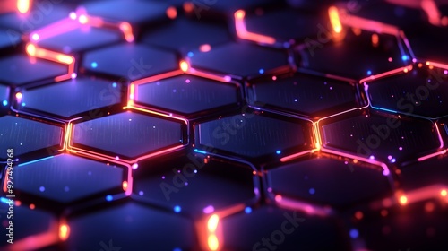 Abstract Hexagon Pattern with Neon Lights