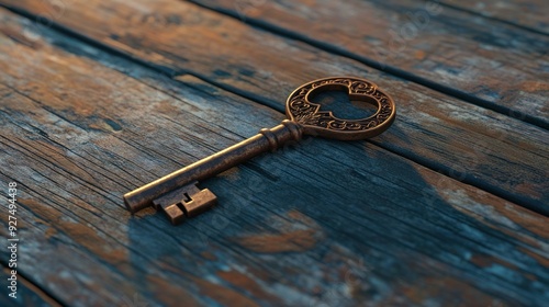 Ornate Key on Weathered Wood