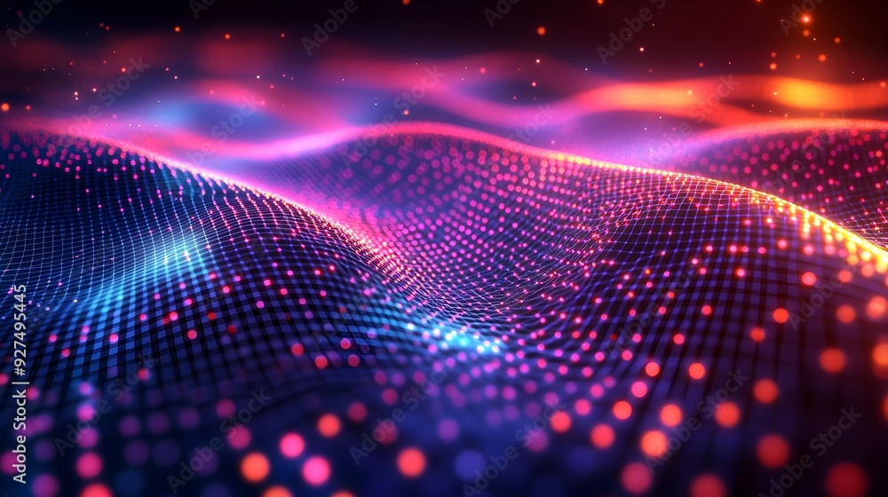 Abstract Digital Landscape with Red & Blue Glow Abstract Digital Landscape with Red & Blue Glow