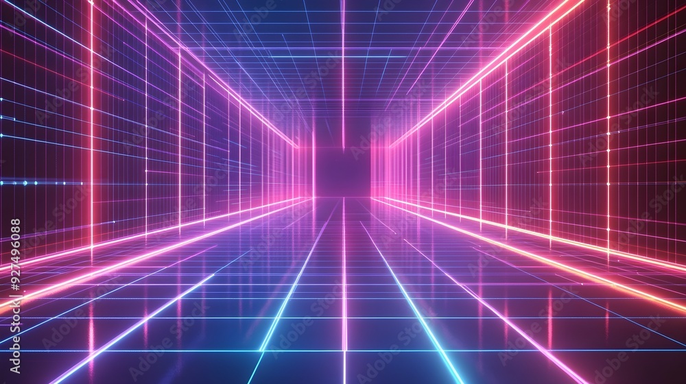 Abstract Neon Grid Background - Futuristic Design Abstract Neon Grid Background - Futuristic Design