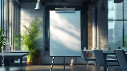 Meeting room with flipchart and plant