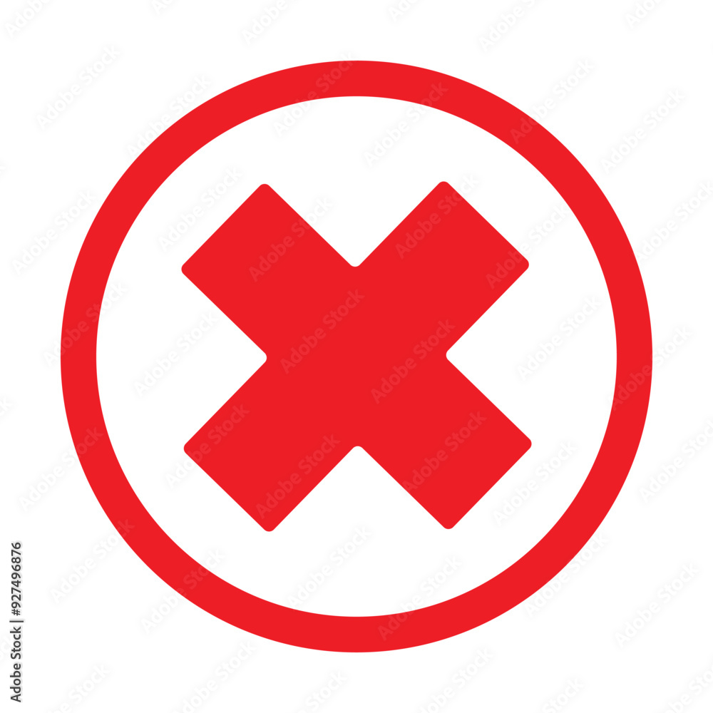 Cross x icon vector, red cross icon vector with rounded circle, no, wrong, delete icon vector flat trendy illustration isolated on white background. Cross x icon vector, red cross icon vector with rounded circle, no, wrong, delete icon vector flat trendy illustration isolated on white background.