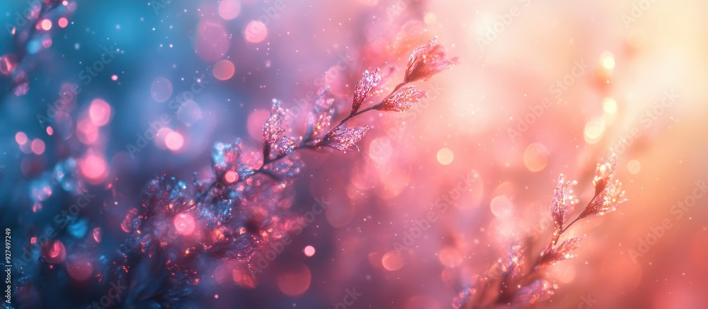 Abstract Nature Background with Colorful Bokeh Lights and Frosty Branches in Pink, Blue, and Purple Tones Abstract Nature Background with Colorful Bokeh Lights and Frosty Branches in Pink, Blue, and Purple Tones