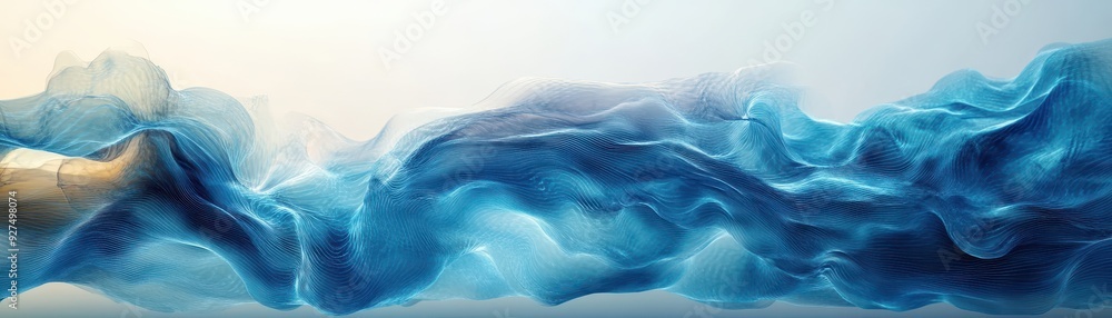 Obraz premium Abstract Blue Wave Pattern - Modern Digital Art with Fluid Motion and Soft Gradient Colors