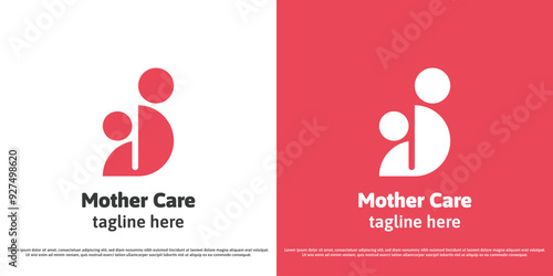 Abstract mother child logo design illustration. Symbol icon parent child family hope affection love hope dream harmony hold grateful calm embrace people. Geometric abstract minimal simple icon symbol.