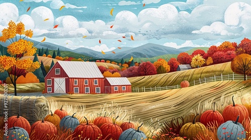 Illustration of Autumn Farmhouse