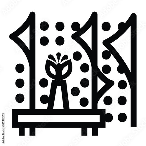 Peeling wallpaper with table and flower vase decoration icon illustration isolated on square white background. Simple flat outlined cartoon art styled drawing.