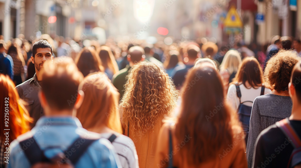 Crowded street filled with people walking in the city creating an urban environment reflecting the bustling life of commuters during work trips and daily routines Crowded street filled with people walking in the city creating an urban environment reflecting the bustling life of commuters during work trips and daily routines