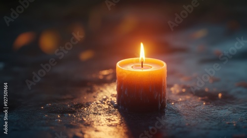 Burning Candle on a Dark Surface