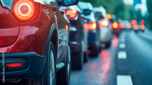 Wallpaper Mural Rows of cars in heavy traffic on a city street with blurred lights in the background showcasing an urban commute during rush hour Torontodigital.ca