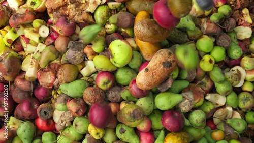 Food Waste. Compostable food scraps. Domestic organic waste for compost from fruits and vegetables. Recyclable materials. Separate waste collection. Compost bin with organic waste