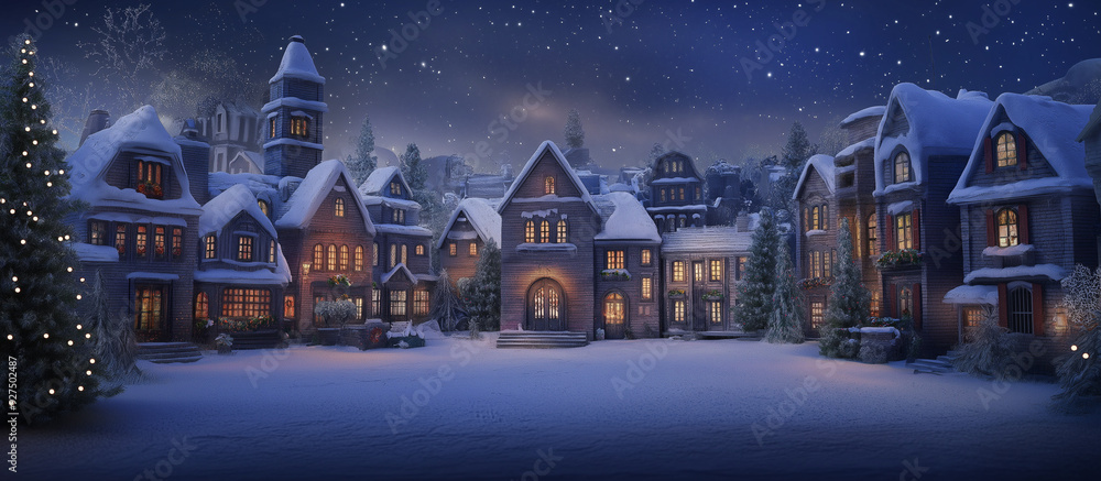 Snowy Christmas village used for product display Snowy Christmas village used for product display