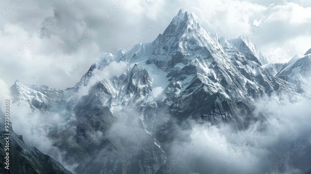 Obraz premium Majestic Mountain Peak with Clouds.