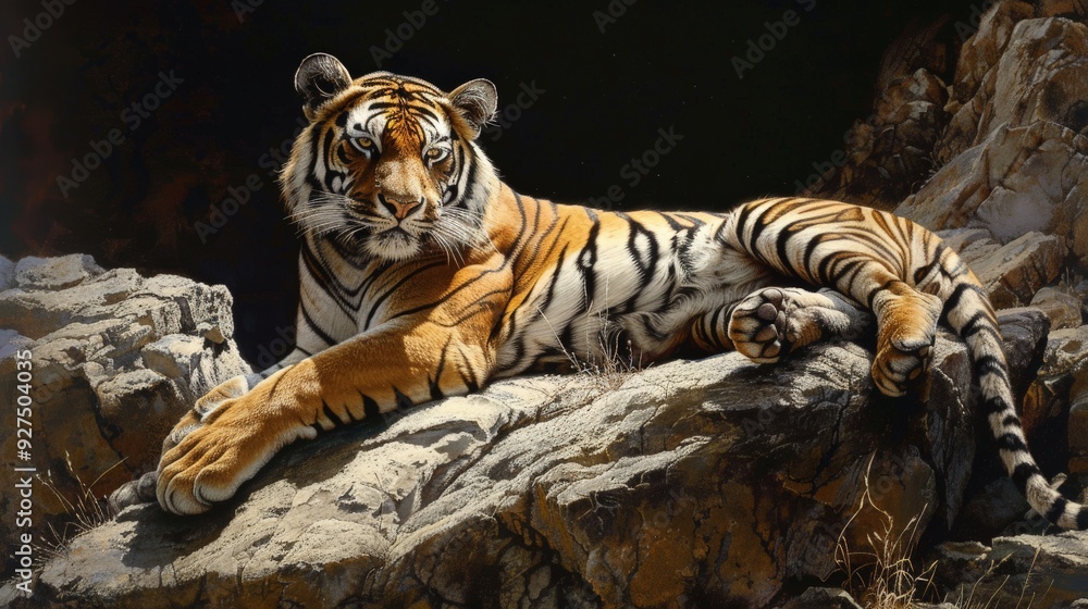 Majestic Tiger on Rocks.