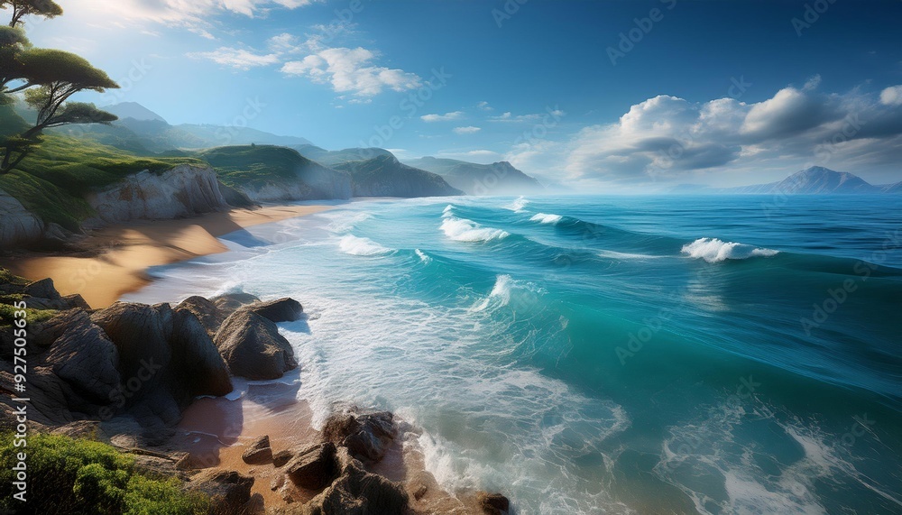 Plage Sauvage et Vagues Puissantes