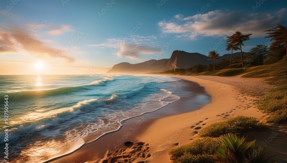 Plage Dorée au Coucher du Soleil