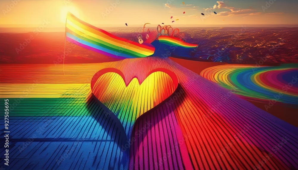 Cœur Arc-en-Ciel au Coucher de Soleil