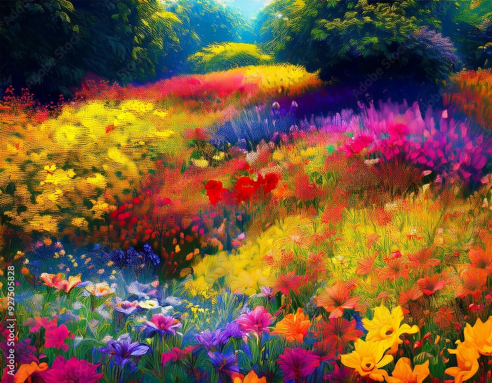 New Landscape mural art design with flowers painting, trend, tropical, natural, plant New Landscape mural art design with flowers painting, trend, tropical, natural, plant