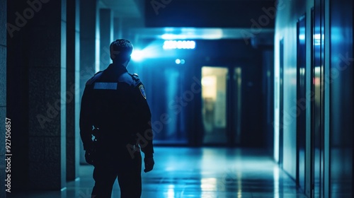 Security Guard Standing in a Hallway