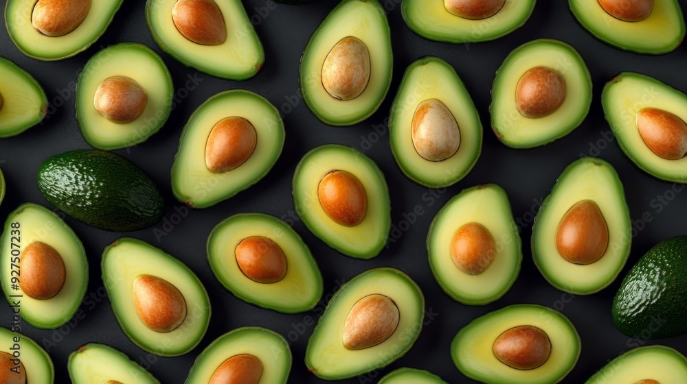 Green ripe avocado top close up view. Texture vegan healthy food background Green ripe avocado top close up view. Texture vegan healthy food background