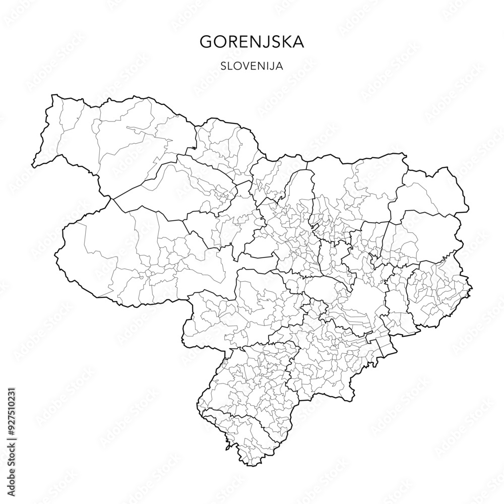 Administrative Map of the Upper Carniola Statistical Region (Gorenjska) with Municipalities (Občine) and Settlements (Naselja) as of 2024 - Slovenia - Vector Map Administrative Map of the Upper Carniola Statistical Region (Gorenjska) with Municipalities (Občine) and Settlements (Naselja) as of 2024 - Slovenia - Vector Map