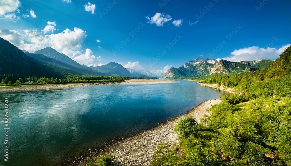 Naklejka premium Scenic River and Peaks