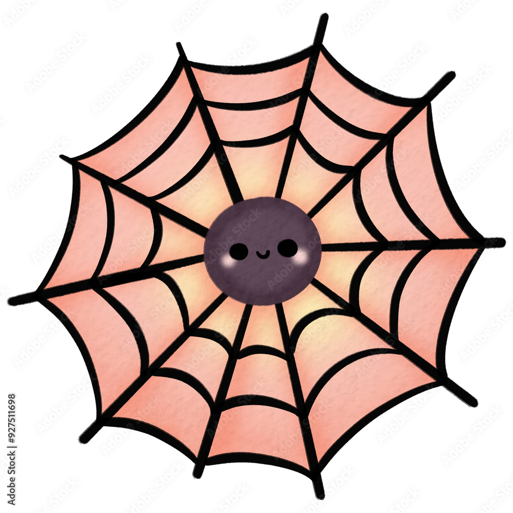 Fototapeta premium Watercolor illustration of a cute spider in a pastel-colored web