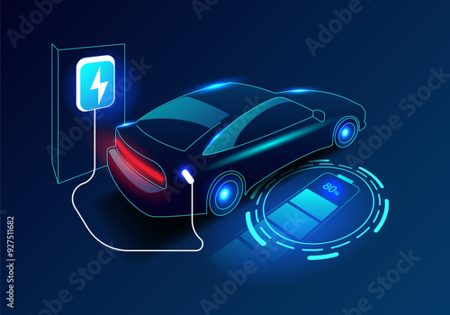 EV electric car charging station vector concept. Vector illustration..