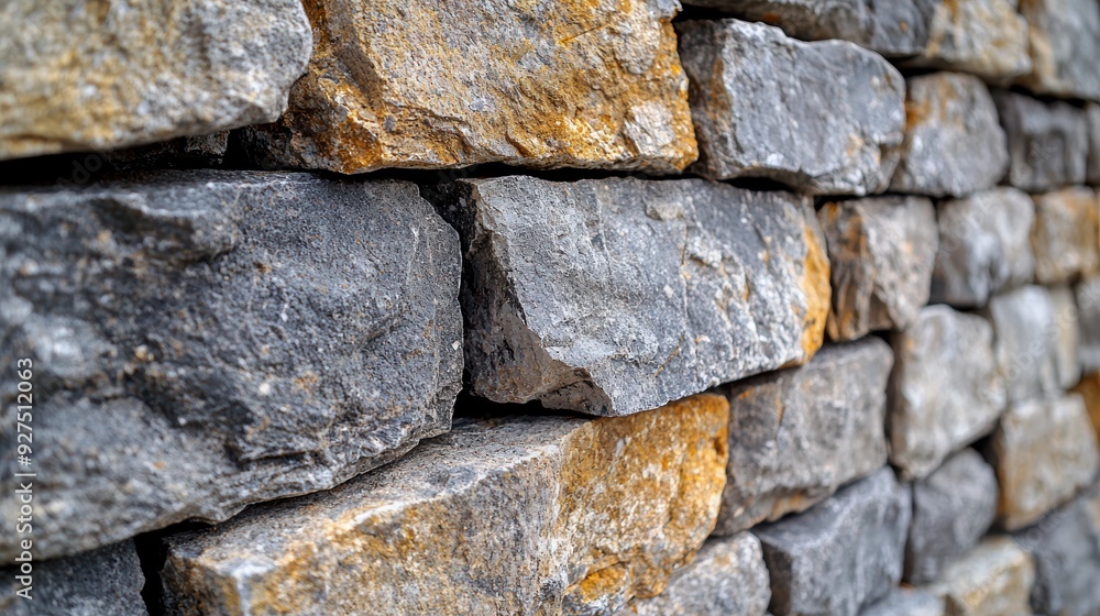 Close-Up of Stacked Stone Wall with Natural Texture and Color Variations in an Outdoor Setting Close-Up of Stacked Stone Wall with Natural Texture and Color Variations in an Outdoor Setting