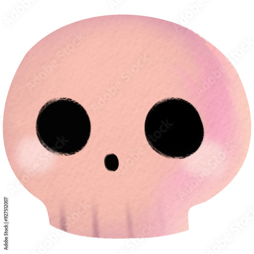 Watercolor illustration of a cute pastel-colored skull with large eyes