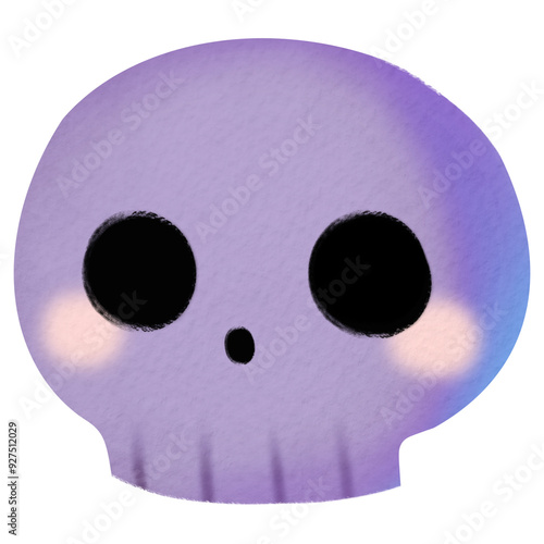 Watercolor illustration of a cute pastel-colored skull with large eyes