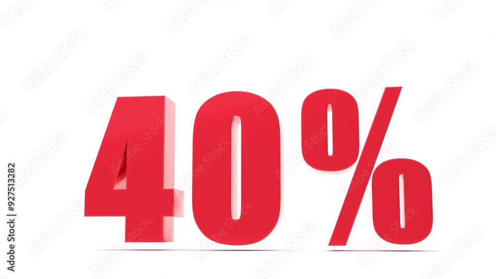 Red 40% percent off sign on white background Text 3D render. ideal for promotional materials, discounts, shopping, store, special price ,and sales advertisements Red 40% percent off sign on white background Text 3D render. ideal for promotional materials, discounts, shopping, store, special price ,and sales advertisements