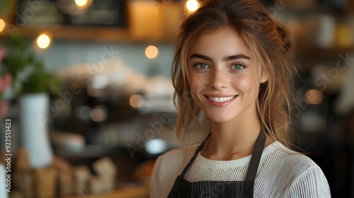 Barista in a sleek cafe, serving coffee, reflecting her achievements as a small business owner in the cafe industry.