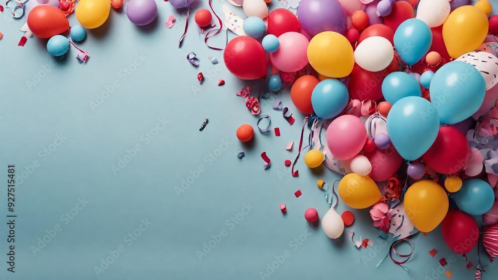Bright and cheerful birthday scene with balloons in every corner. Bright and cheerful birthday scene with balloons in every corner.