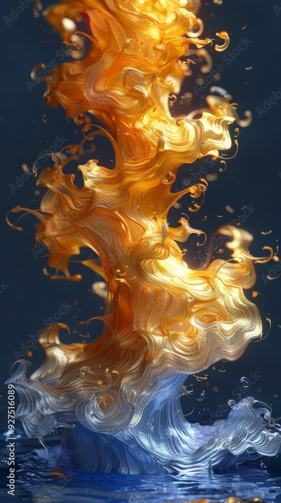 Fototapeta premium Gold and blue water splashes.
