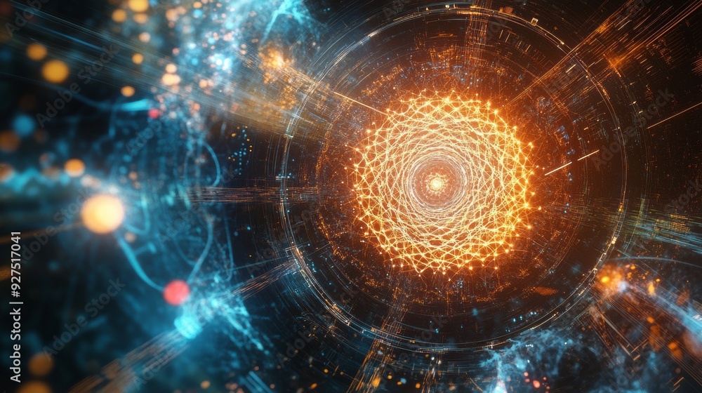 Obraz premium AI's Fractal Future: A Holographic Fusion of Human and Machine Intelligence