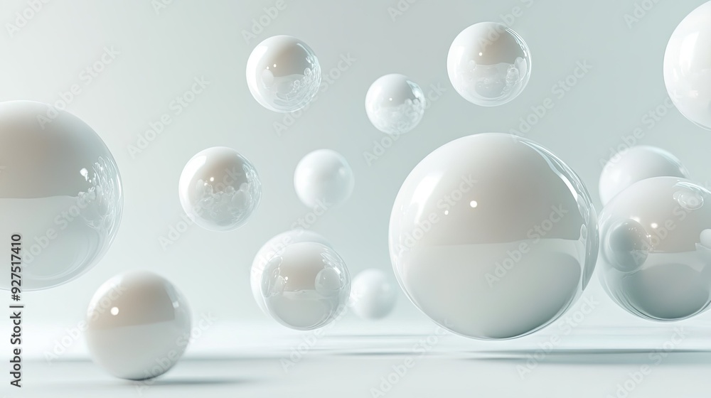 Abstract 3D spheres floating in a minimalist environment with ample space for creative product displays. Ideal for modern design concepts. Abstract 3D spheres floating in a minimalist environment with ample space for creative product displays. Ideal for modern design concepts.
