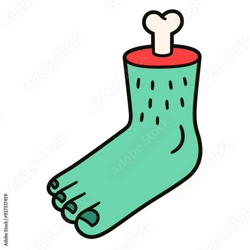 Severed zombie foot simple comic drawing