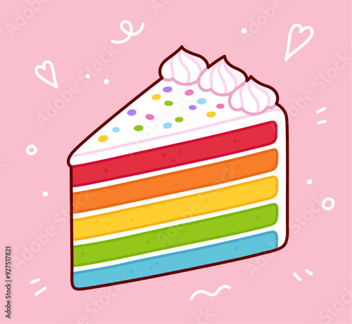 Rainbow birthday cake slice drawing