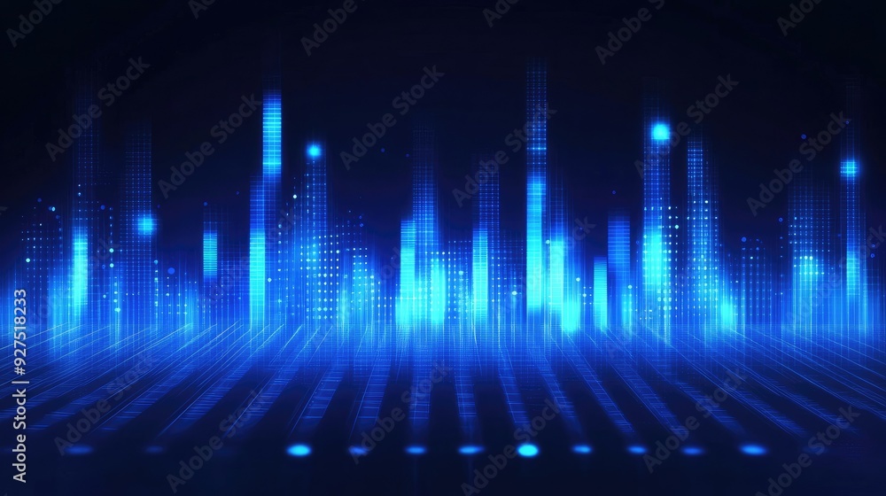 Abstract vector illustration of a blue music equalizer. Crisp lines and vibrant blue tones represent audio levels and sound frequency patterns. Abstract vector illustration of a blue music equalizer. Crisp lines and vibrant blue tones represent audio levels and sound frequency patterns.